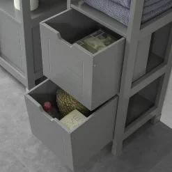 Sobuy Meuble Colonne de Salle de Bain, 4 étagères et 2 tiroirs, FRG126-SG,* Colonne De Salle De Bains|Meuble De Salle De Bains Faible Profondeur