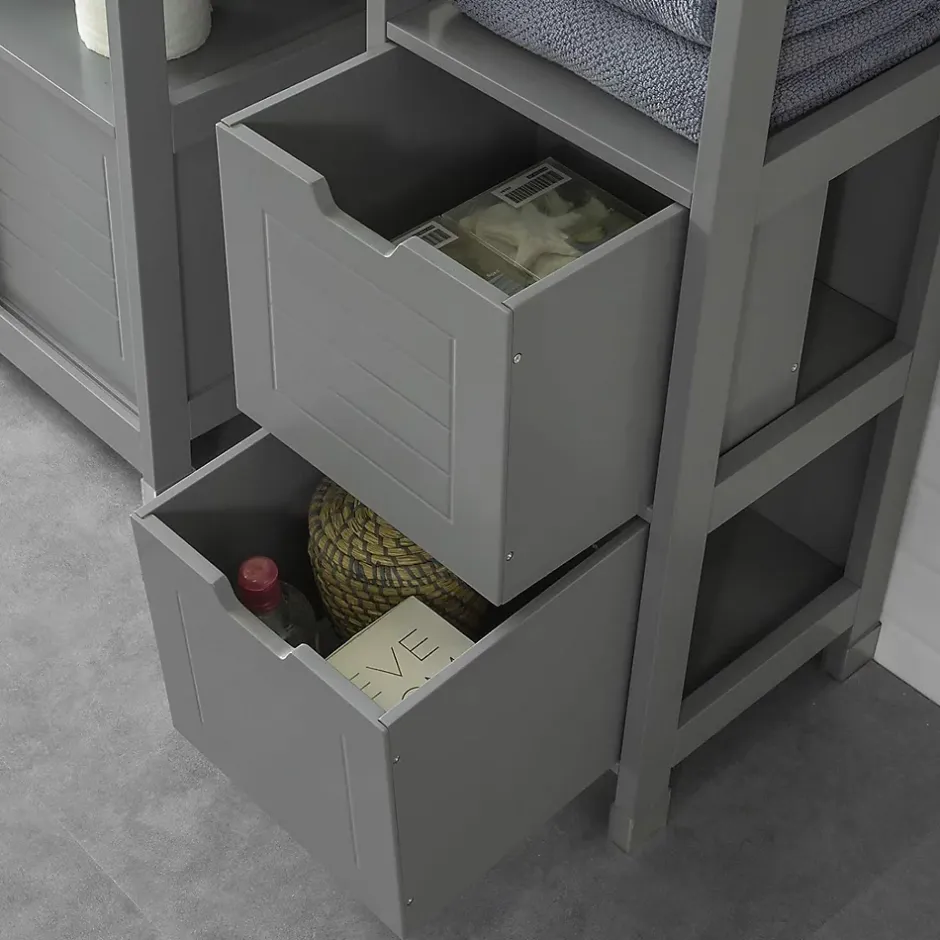 Sobuy Meuble Colonne de Salle de Bain, 4 étagères et 2 tiroirs, FRG126-SG,* Colonne De Salle De Bains|Meuble De Salle De Bains Faible Profondeur