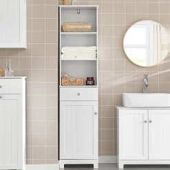 Sobuy Meuble Colonne de Salle de Bain Armoire Haute Meuble Rangement, BZR17-W,