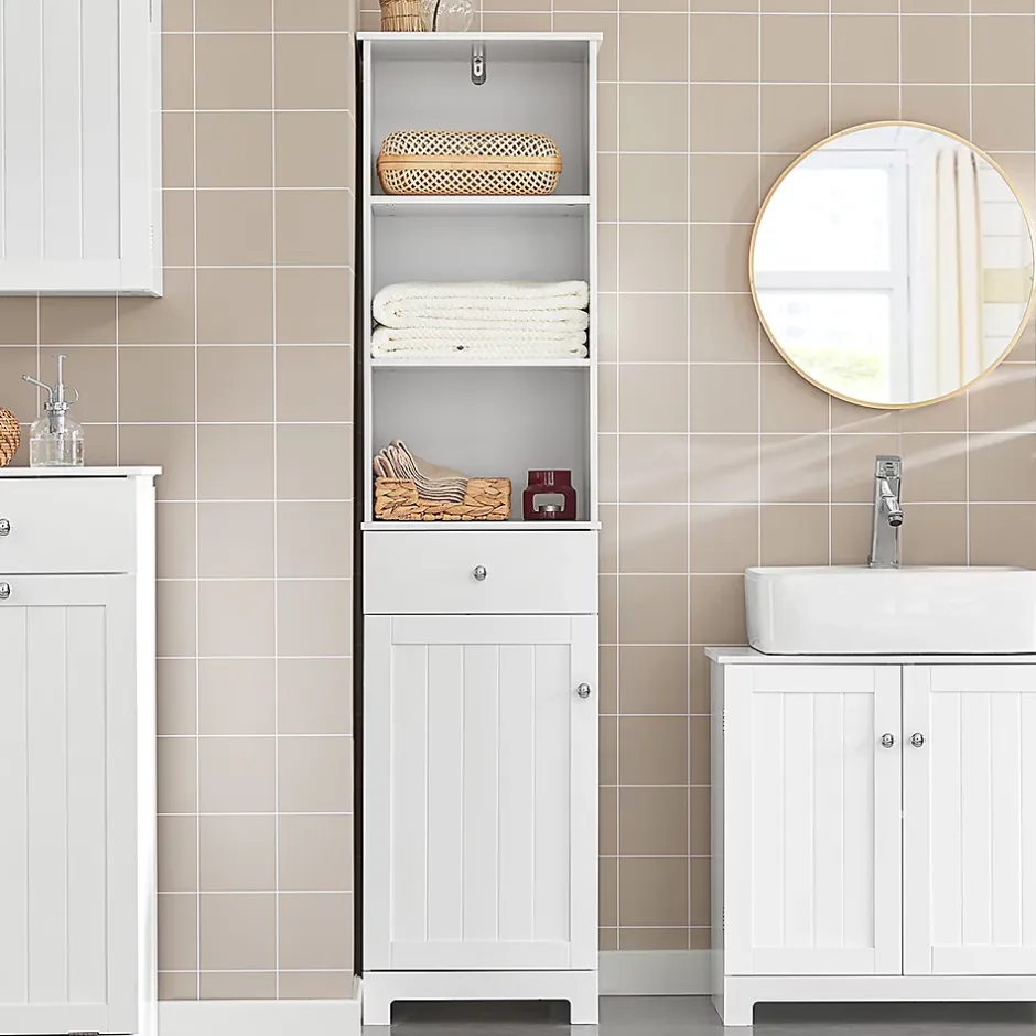 Sobuy Meuble Colonne de Salle de Bain Armoire Haute Meuble Rangement, BZR17-W,