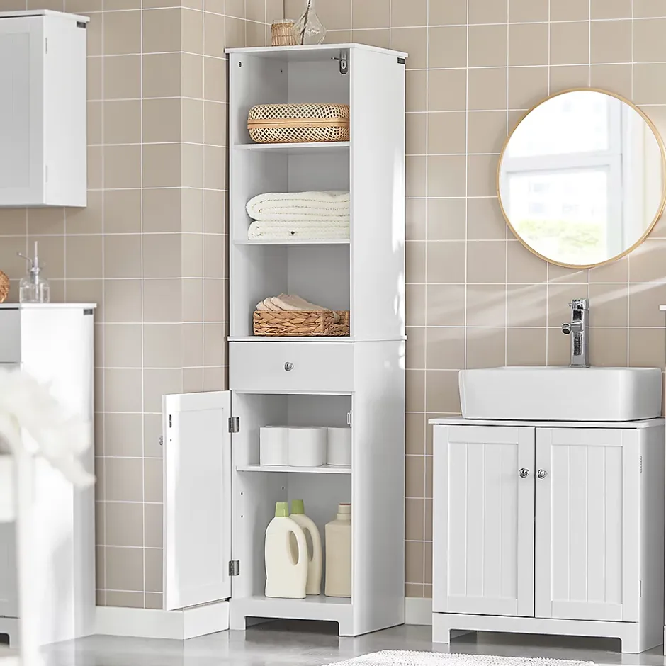 Sobuy Meuble Colonne de Salle de Bain Armoire Haute Meuble Rangement, BZR17-W,