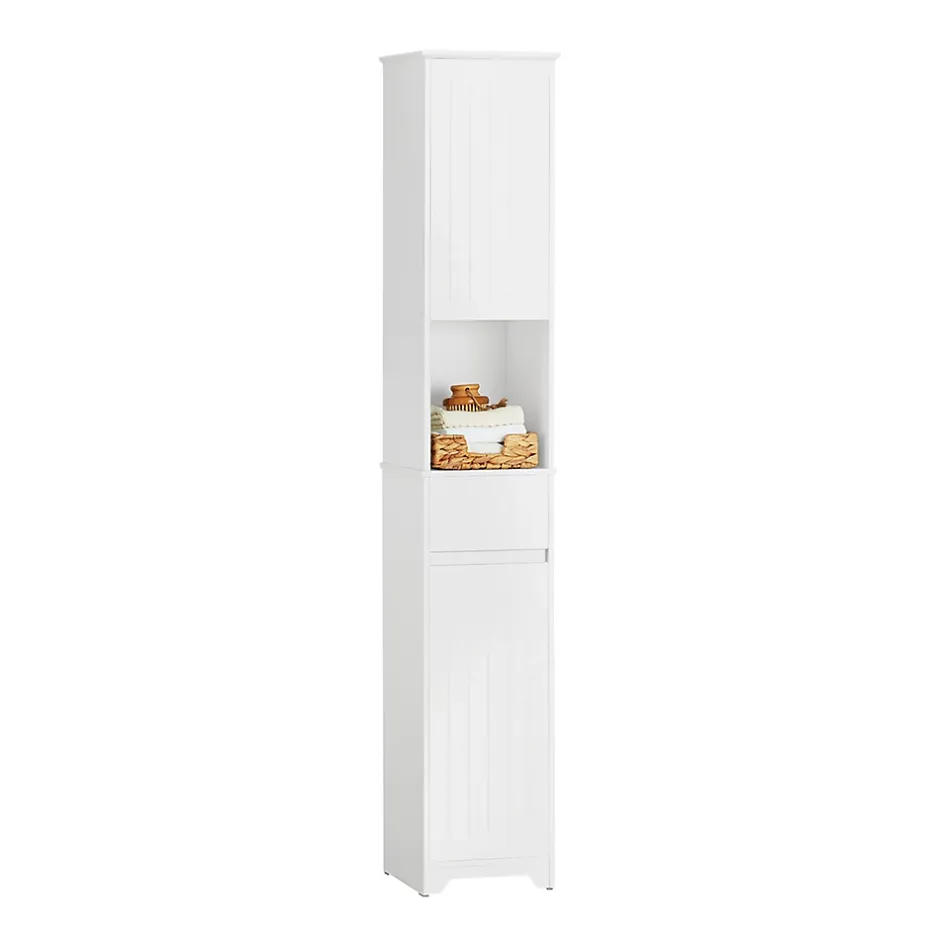 Sobuy Meuble Colonne de Salle de Bain avec 2 Portes et 1 Tiror, BZR109-W,* Meuble De Salle De Bains Faible Profondeur|Colonne De Salle De Bains