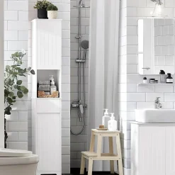 Sobuy Meuble Colonne de Salle de Bain avec 2 Portes et 1 Tiror, BZR109-W,* Meuble De Salle De Bains Faible Profondeur|Colonne De Salle De Bains