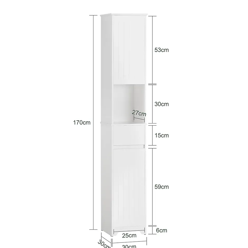 Sobuy Meuble Colonne de Salle de Bain avec 2 Portes et 1 Tiror, BZR109-W,* Meuble De Salle De Bains Faible Profondeur|Colonne De Salle De Bains