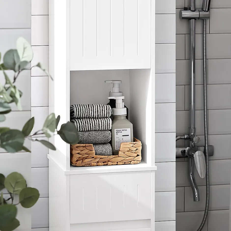 Sobuy Meuble Colonne de Salle de Bain avec 2 Portes et 1 Tiror, BZR109-W,* Meuble De Salle De Bains Faible Profondeur|Colonne De Salle De Bains