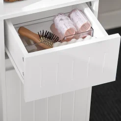 Sobuy Meuble Colonne de Salle de Bain avec 2 Portes et 1 Tiror, BZR109-W,* Meuble De Salle De Bains Faible Profondeur|Colonne De Salle De Bains