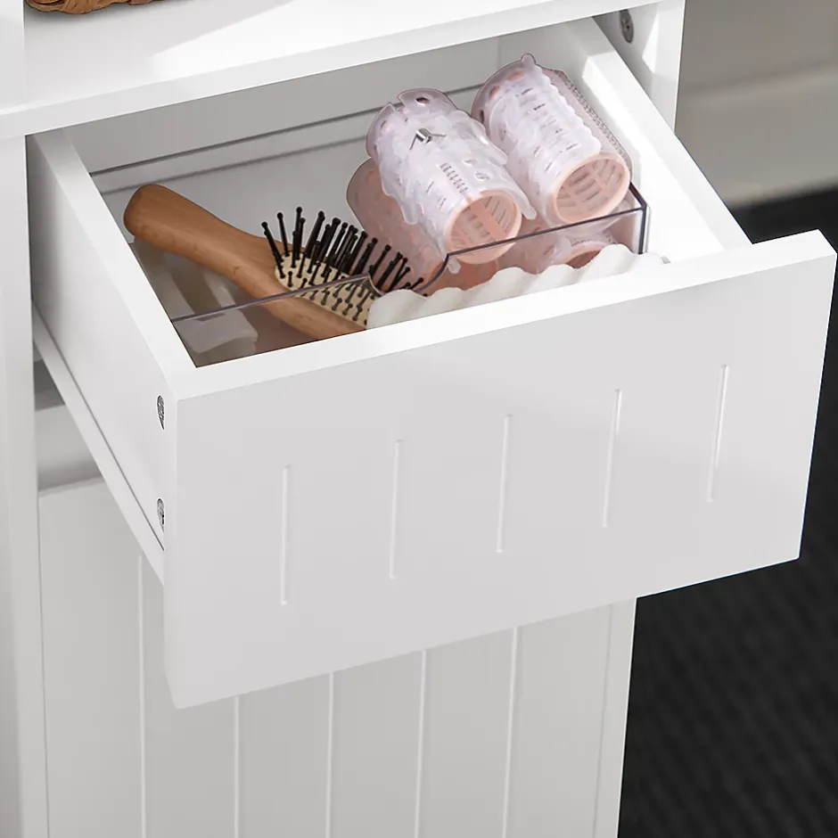 Sobuy Meuble Colonne de Salle de Bain avec 2 Portes et 1 Tiror, BZR109-W,* Meuble De Salle De Bains Faible Profondeur|Colonne De Salle De Bains