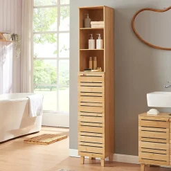 [En.Casa] Meuble colonne de salle de bain Epind bambou 180 x 33 x 30 cm naturel* Colonne De Salle De Bains