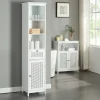 [En.Casa] Meuble colonne de salle de bain Karlsoey MDF PVC effet rotin 161 x 35 x 32 cm blanc en.casa