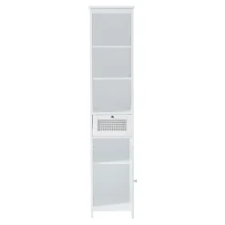 [En.Casa] Meuble colonne de salle de bain Karlsoey MDF PVC effet rotin 161 x 35 x 32 cm blanc en.casa