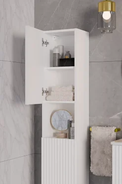 Furnidea Meuble colonne de salle de bain à suspendre NOVA BLANC 30 X 140 cm* Colonne De Salle De Bains