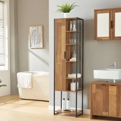 [En.Casa] Meuble colonne de salle de bain Namsskogan 165 x 43 x 30 cm effet noyer noir en.casa* Colonne De Salle De Bains|Meuble De Salle De Bains Faible Profondeur