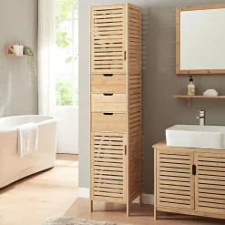 [En.Casa] Meuble colonne de salle de bain Boksereys bambou 180 x 35 x 35 cm naturel