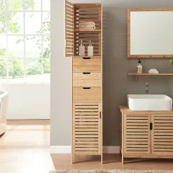 [En.Casa] Meuble colonne de salle de bain Boksereys bambou 180 x 35 x 35 cm naturel