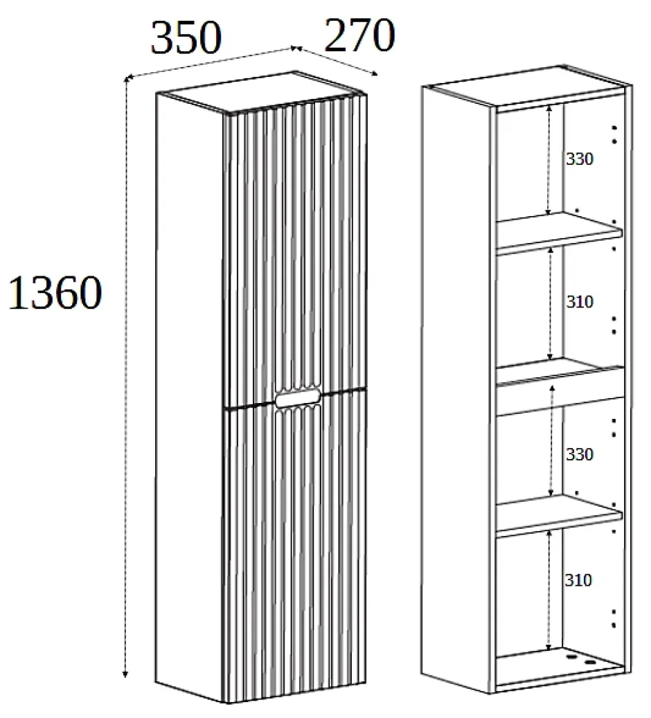 Furnidea Meuble colonne de salle de bain suspendu VENA blanc 36 x 136 cm