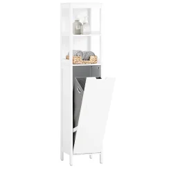 Sobuy Meuble Colonne de Salle de Bain avec étagères et Panier à Linge, BZR123-W,* Meuble De Salle De Bains Faible Profondeur