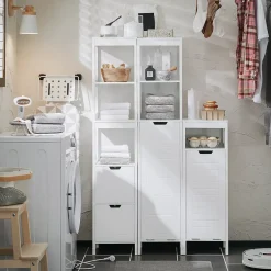 Sobuy Meuble Colonne de Salle de Bain avec étagères et Panier à Linge, BZR123-W,* Meuble De Salle De Bains Faible Profondeur