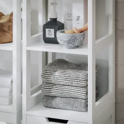 Sobuy Meuble Colonne de Salle de Bain avec étagères et Panier à Linge, BZR123-W,* Meuble De Salle De Bains Faible Profondeur