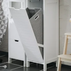 Sobuy Meuble Colonne de Salle de Bain avec étagères et Panier à Linge, BZR123-W,* Meuble De Salle De Bains Faible Profondeur
