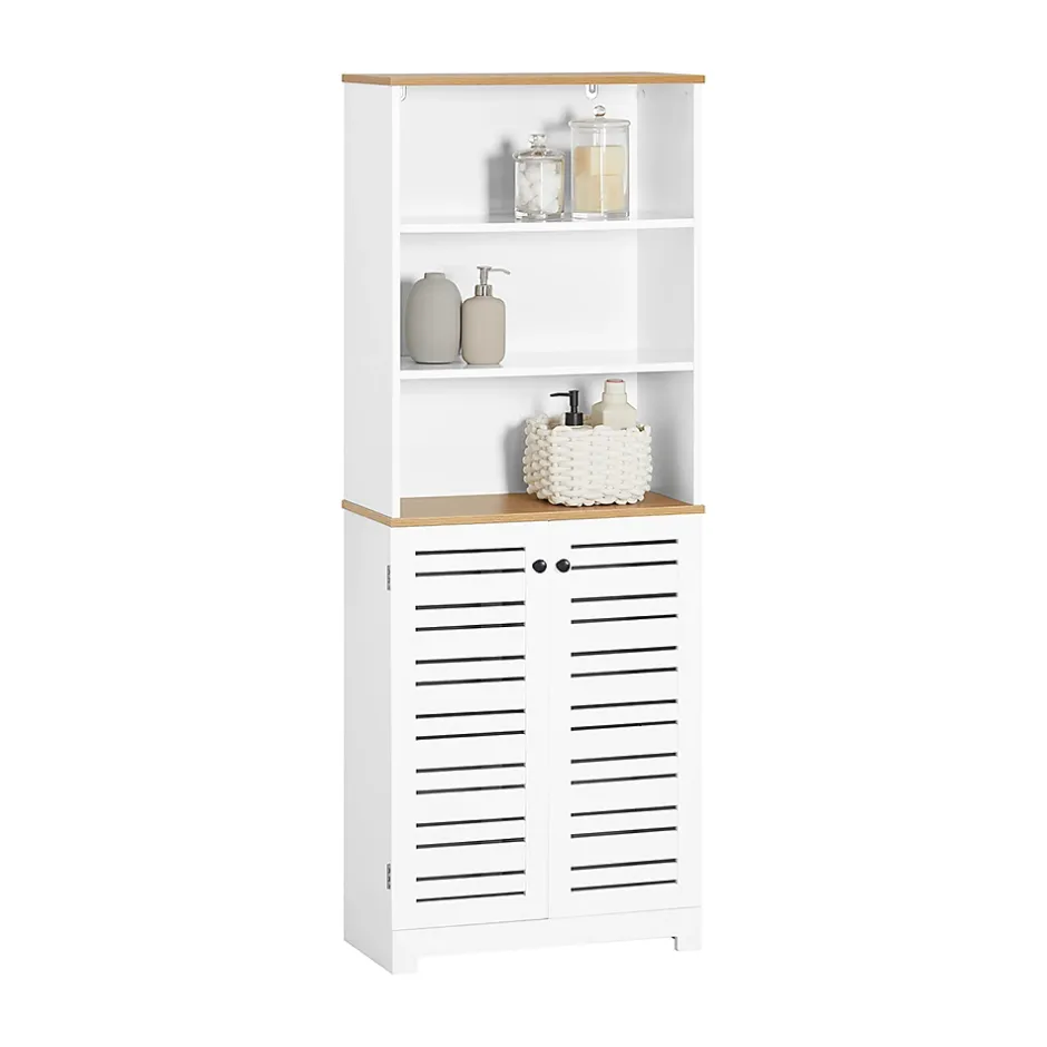 Sobuy Meuble Colonne de Salle de Bain avec 3 Etagères et 2 Portes, BZR44-W,* Meuble De Salle De Bains Faible Profondeur|Colonne De Salle De Bains