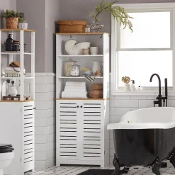 Sobuy Meuble Colonne de Salle de Bain avec 3 Etagères et 2 Portes, BZR44-W,* Meuble De Salle De Bains Faible Profondeur|Colonne De Salle De Bains
