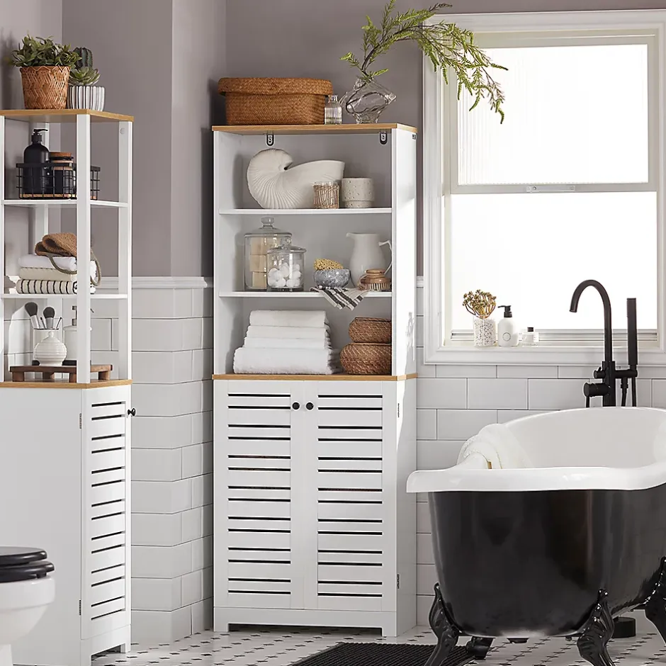 Sobuy Meuble Colonne de Salle de Bain avec 3 Etagères et 2 Portes, BZR44-W,* Meuble De Salle De Bains Faible Profondeur|Colonne De Salle De Bains