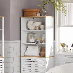Sobuy Meuble Colonne de Salle de Bain avec 3 Etagères et 2 Portes, BZR44-W,* Meuble De Salle De Bains Faible Profondeur|Colonne De Salle De Bains