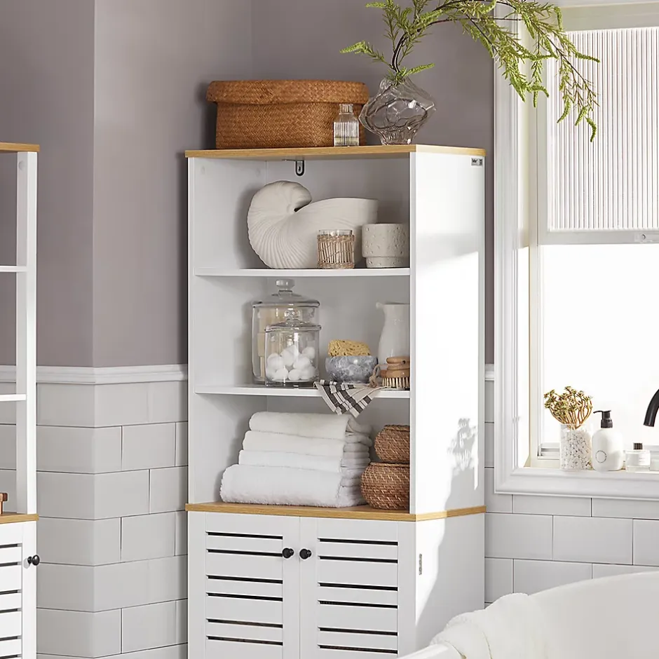 Sobuy Meuble Colonne de Salle de Bain avec 3 Etagères et 2 Portes, BZR44-W,* Meuble De Salle De Bains Faible Profondeur|Colonne De Salle De Bains