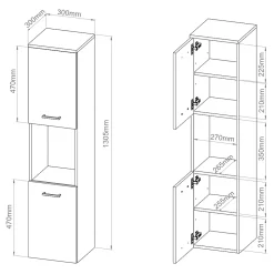 [En.Casa] Meuble colonne de salle de bain suspendu Krildihana 131 x 30 x 30 cm effet chêne blanc argent en.casa