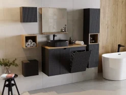 Furnidea Meuble colonne de salle de bain à suspendre NOVA NOIR 30 X 140 cm