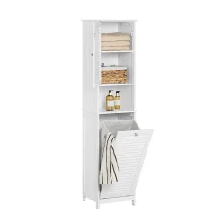 Sobuy Meuble Colonne de Salle de Bain avec 1 Porte, 1 Tiroir, 1 Panier à Linge, BZR124-W,