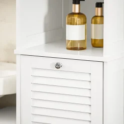 Sobuy Meuble Colonne de Salle de Bain avec 1 Porte, 1 Tiroir, 1 Panier à Linge, BZR124-W,