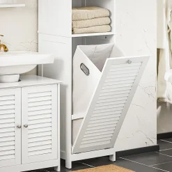 Sobuy Meuble Colonne de Salle de Bain avec 1 Porte, 1 Tiroir, 1 Panier à Linge, BZR124-W,