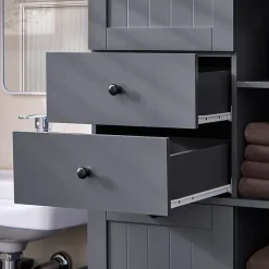 Sobuy Meuble Colonne de Salle de Bain avec 6 étagères et 1 Panier à Linge , BZR104-DG,* Colonne De Salle De Bains