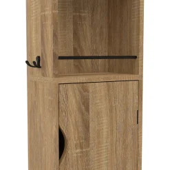 IDMarket Meuble colonne pivotante de salle de bain avec miroir, placard et étagères hêtre et noir ELIA* Armoire De Salle De Bains