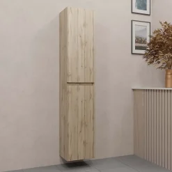 Aurlane Meuble colonne pour salle de bains 2 portes finition chêne Naturel - 30x25x150 - TIMBER
