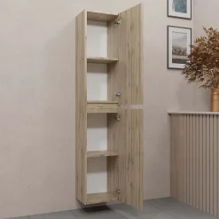 Aurlane Meuble colonne pour salle de bains 2 portes finition chêne Naturel - 30x25x150 - TIMBER