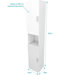 Aurlane Meuble colonne pour salle de bains 35x30x182 cm - Blanc laqué - THRIFTY 35