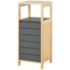 Homcom Meuble colonne rangement salle de bain style cosy dim. 32L x 30l x 80H cm porte étagères niche bambou gris