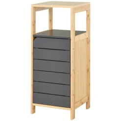 Homcom Meuble colonne rangement salle de bain style cosy dim. 32L x 30l x 80H cm porte étagères niche bambou gris