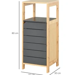 Homcom Meuble colonne rangement salle de bain style cosy dim. 32L x 30l x 80H cm porte étagères niche bambou gris