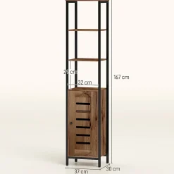 kleankin Meuble colonne rangement salle de bain style cosy dim. 37L x 30l x 167H cm 3 étagères porte ajourée acier noir aspect bois* Colonne De Salle De Bains
