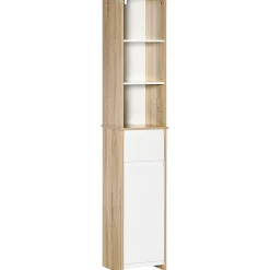 kleankin Meuble colonne rangement salle de bain style cosy 3 niches tiroir placard avec étagère blanc aspect chêne clair* Colonne De Salle De Bains