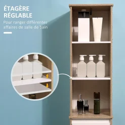 kleankin Meuble colonne rangement salle de bain style cosy 3 niches tiroir placard avec étagère blanc aspect chêne clair* Colonne De Salle De Bains