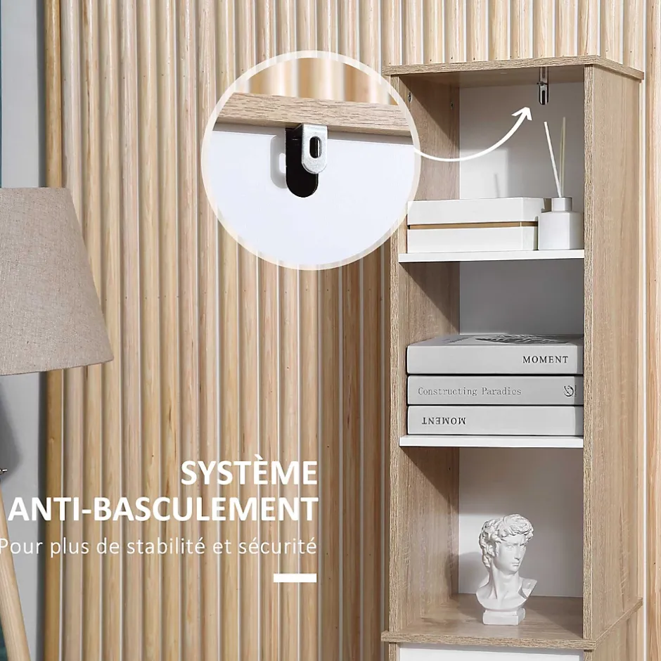 kleankin Meuble colonne rangement salle de bain style cosy 3 niches tiroir placard avec étagère blanc aspect chêne clair* Colonne De Salle De Bains