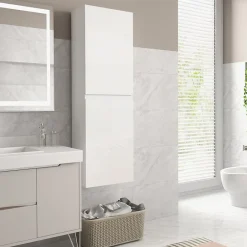kleankin Meuble colonne rangement salle de bain style contemporain façade laquée 2 portes étagères blanc* Colonne De Salle De Bains