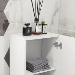 kleankin Meuble colonne rangement salle de bain style contemporain façade laquée 2 portes étagères blanc* Colonne De Salle De Bains