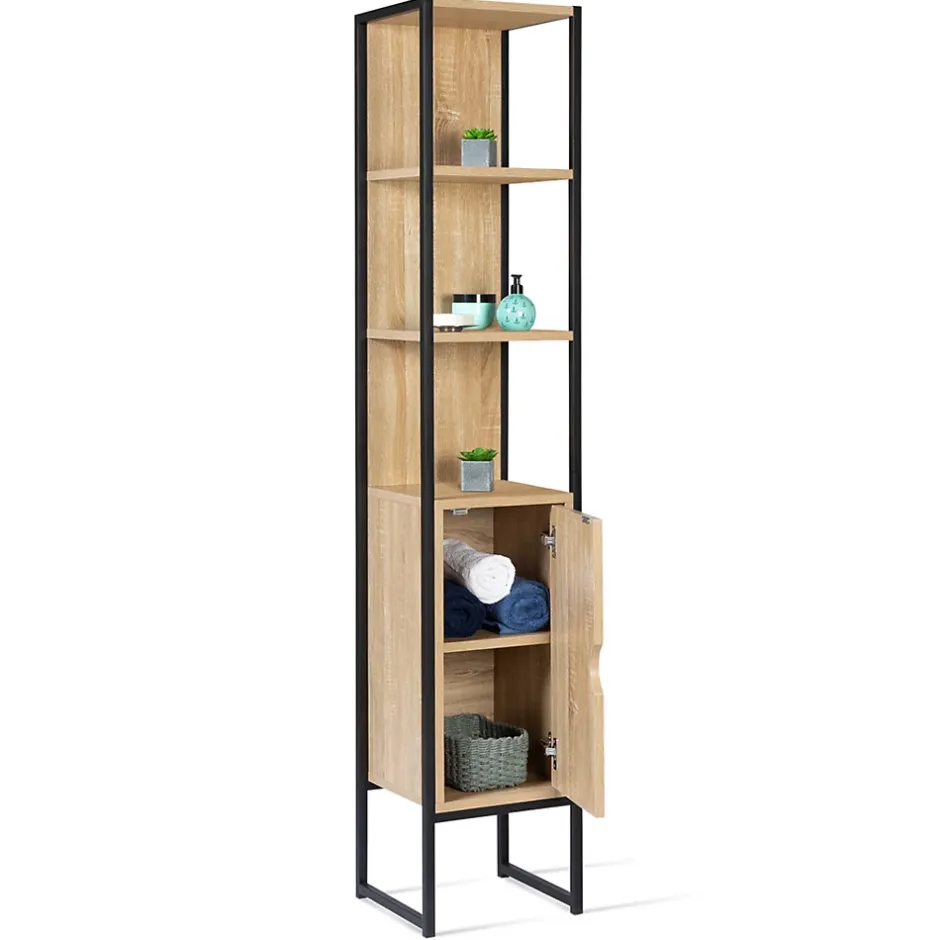 IDMarket Meuble colonne salle de bain DETROIT 1 porte design industriel