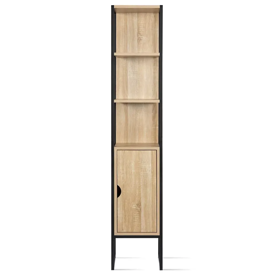 IDMarket Meuble colonne salle de bain DETROIT 1 porte design industriel