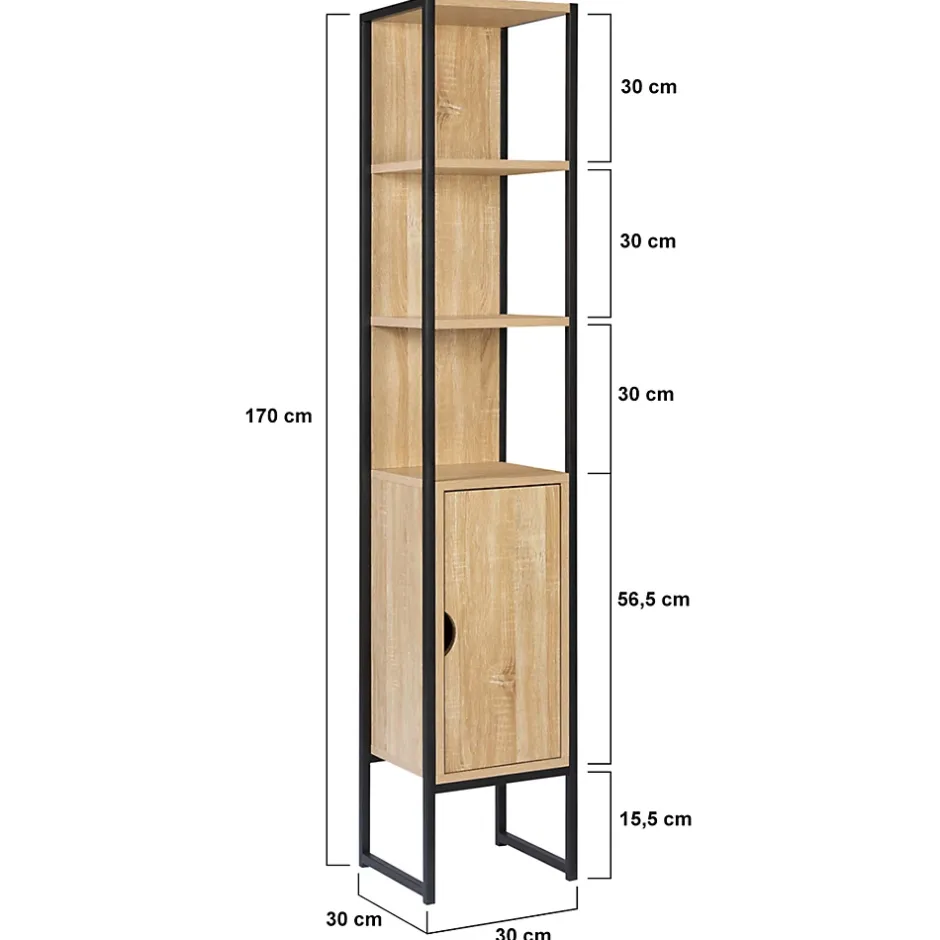 IDMarket Meuble colonne salle de bain DETROIT 1 porte design industriel
